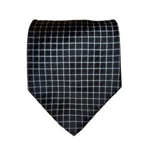 Savile Row Necktie Tie Men's Black Silver Check Pattern 100% Silk Made in USA